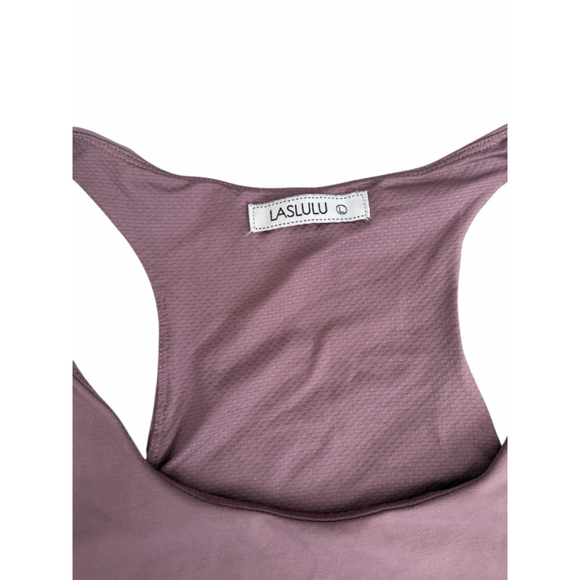 Laslulu Purple Ribbed Crop Tank - High Neck Workout Top - Size Large - Picture 3 of 7